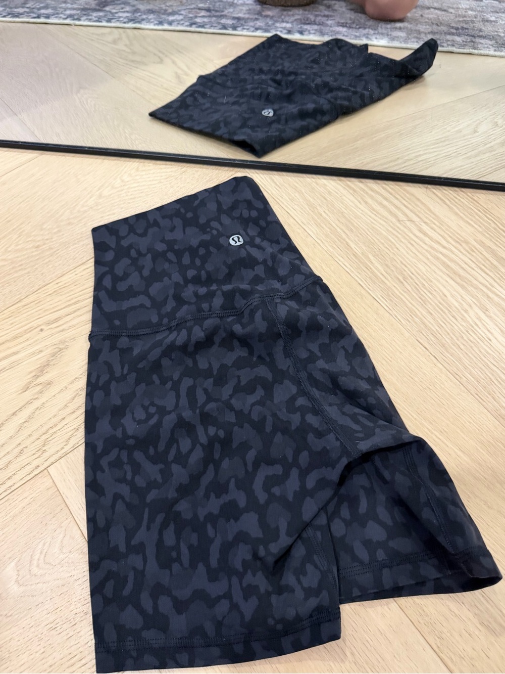 lululemon athletica Black Charcoal Leopard Print Bike Shorts